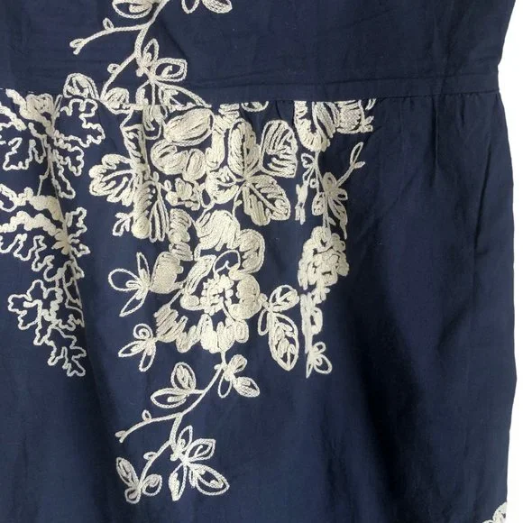 J. Crew Women's Cami Dress Size 10 Floral Embroidered Blue Lined Y2K Knee Length - Picture 6 of 9